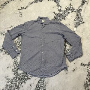 Boggi Milano Shirt Mens‎ Size Large Textured Blue White Easy Formal Custom Fit